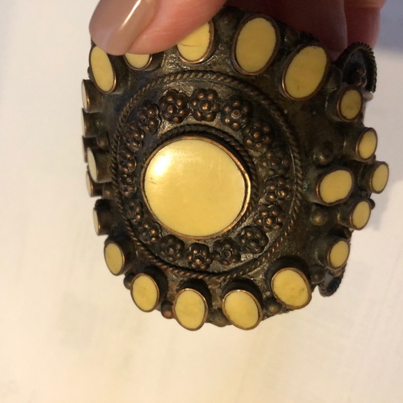 Copper color wide cuff bracelet with ivory color stones - Picture 9 of 11